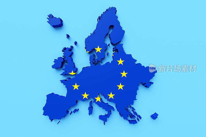 International Border Of Europe Textured Wıth European Union Flag On Blue Background